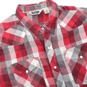 SALT VALLEY WESTERN Mens Red Plaid Long Sleeve Pearl Snap Button Shirt Size XL